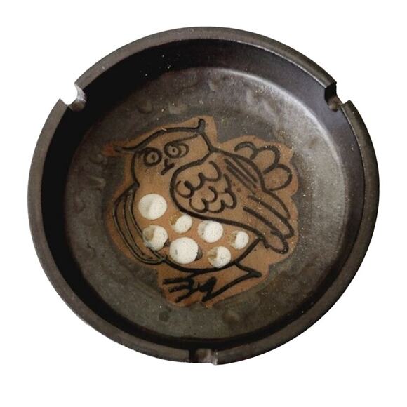 Otagiri MCM Ceramic Owl Hand Painted Ashtray 70s Pottery Catchall jewelry Dish - Picture 1 of 8